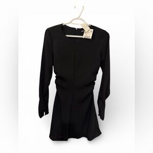 Zara NWT Rouched Mini Black Long Sleeve Dress